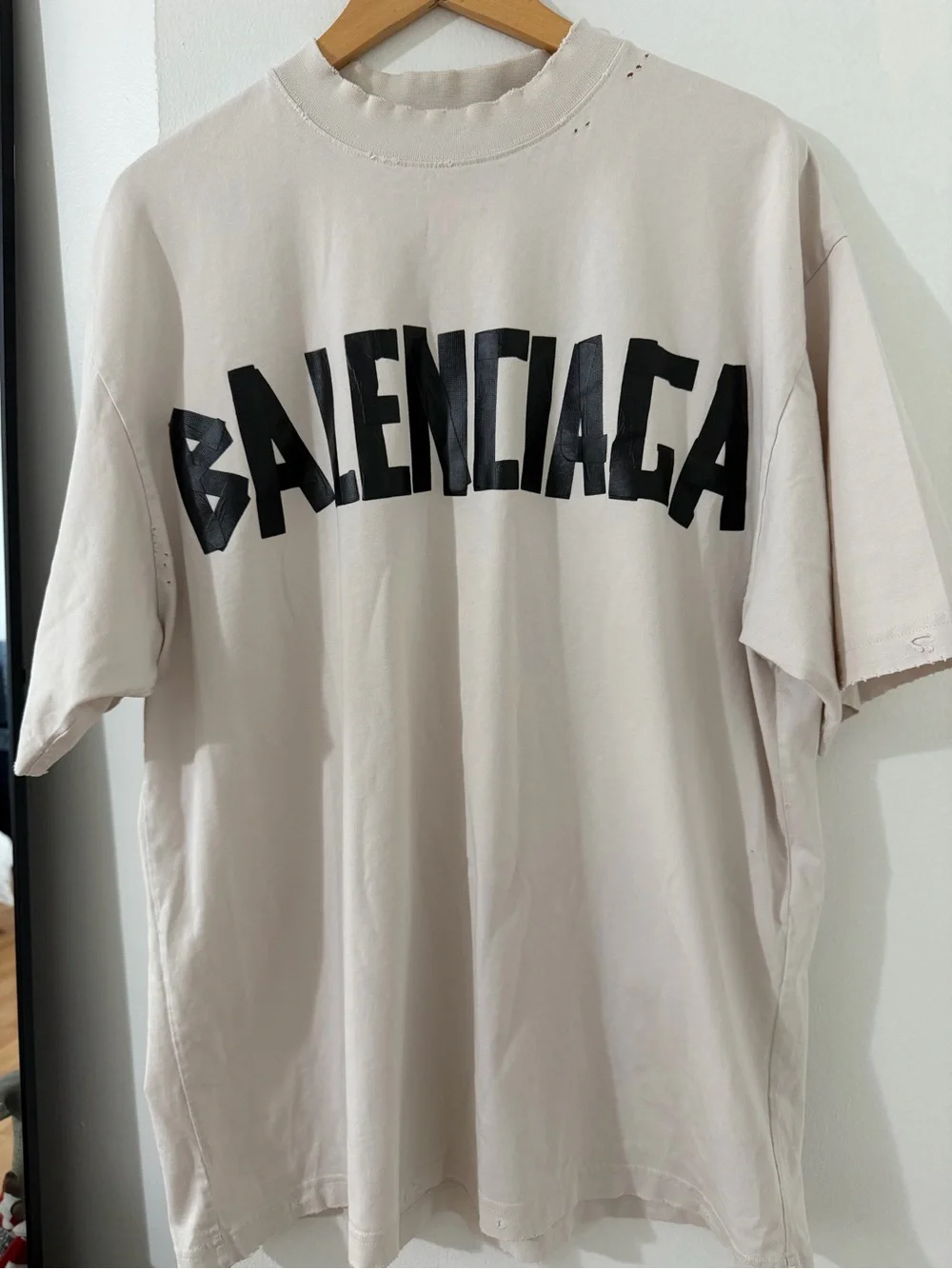 Balenciaga Off-White Tee with Black Logo - Picture 1 of 5